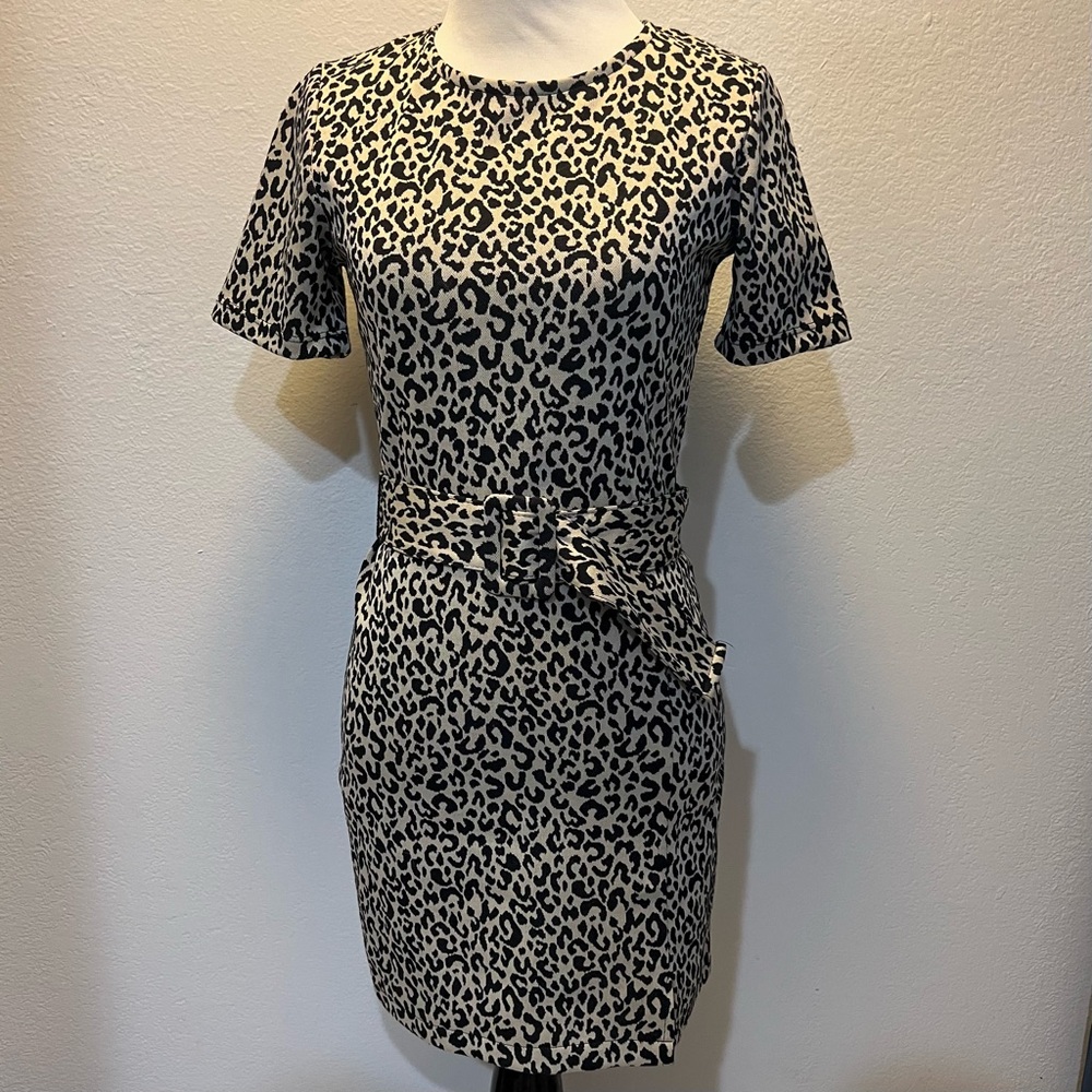 Zara Leopard Print Short Sleeve Dress with Belt